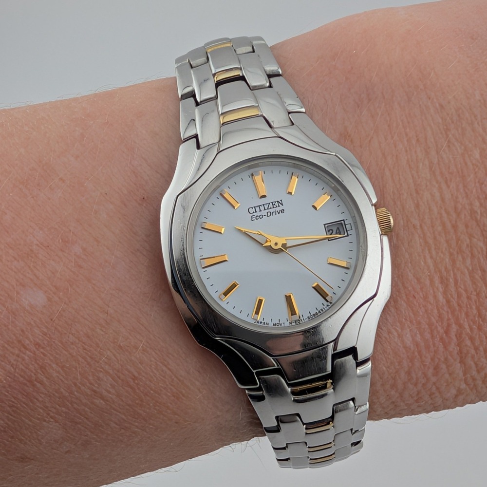 Citizen Eco-Drive Two Tone White Dial Ladies Watch Date E011-S049601 - Picture 3 of 10